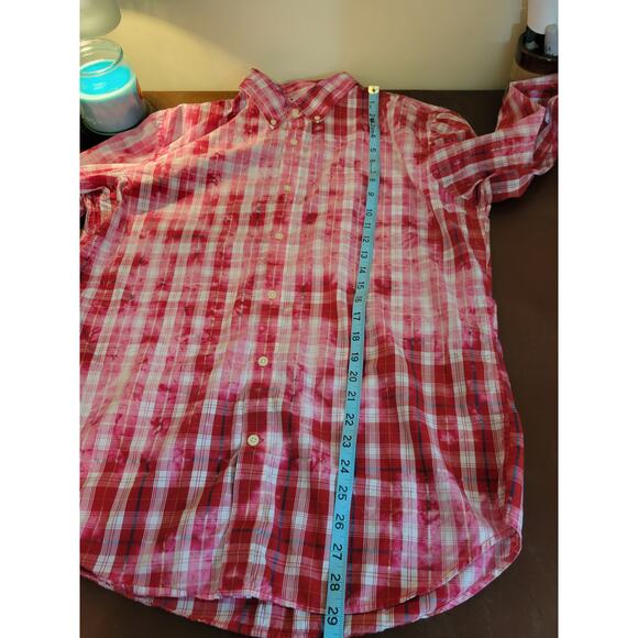 Banana Republic Button down Shirt Reverse tie-dye Plaid Long Sleeve Large Slim - Picture 5 of 11